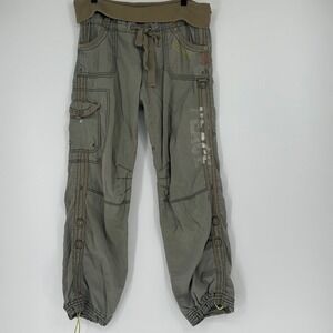 Vtg Y2K GAP Women Olive Green Cargo Pants Drawstring Waist Size M READ